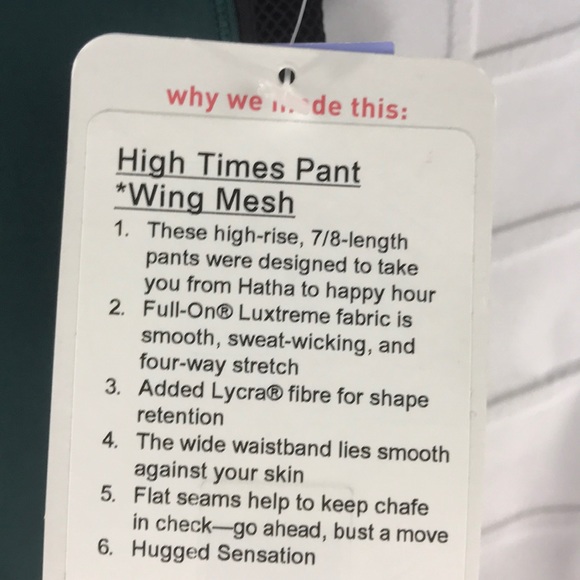 NWT DEGE LULULEMON HIGH TIMES PANT WING MESH - - 4 - Picture 4 of 8